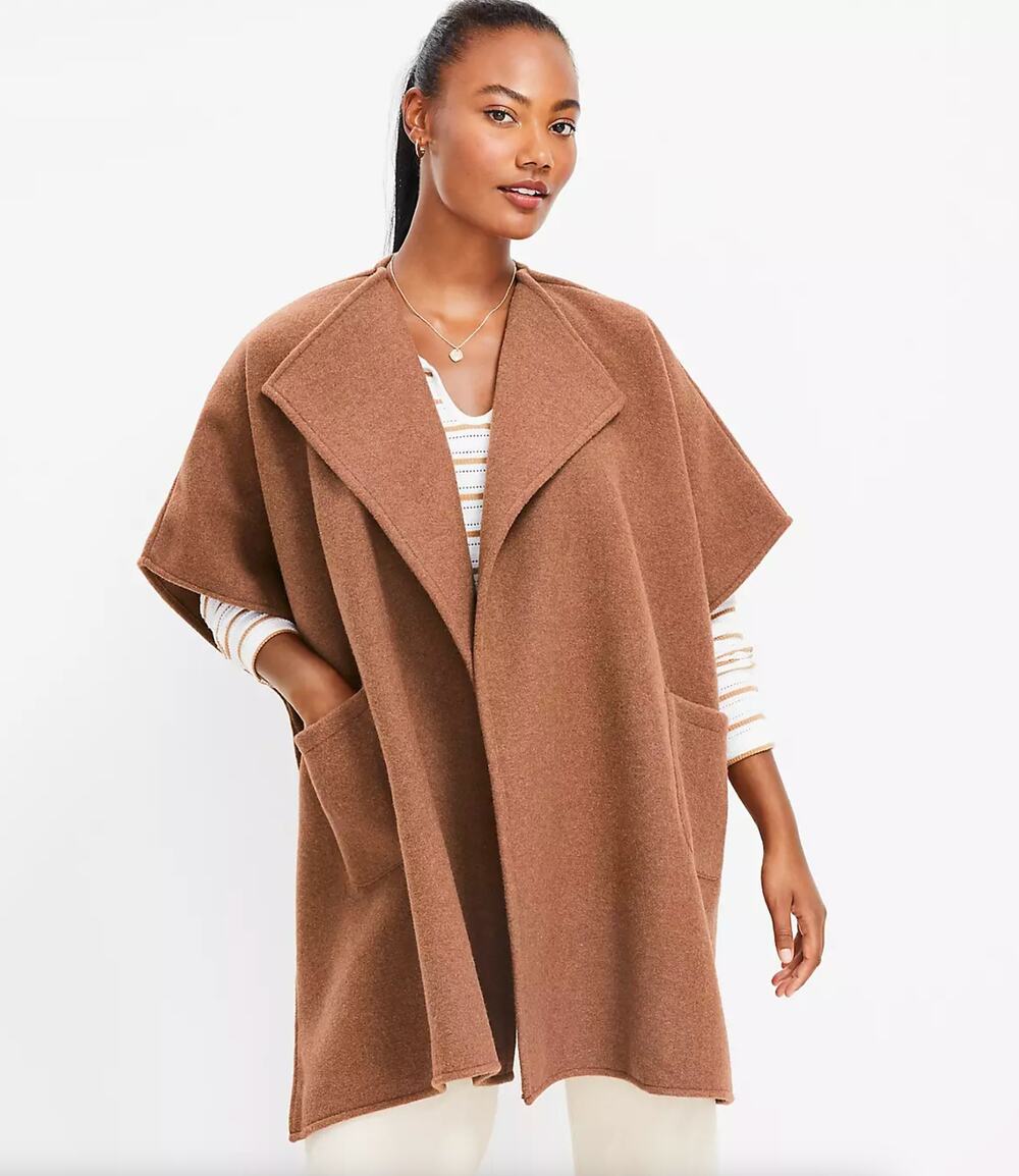 ANN TAYLOR LOFT Oversized Wrap Wool Blend Heather Camel Tan Acorn Sz M/L {129}